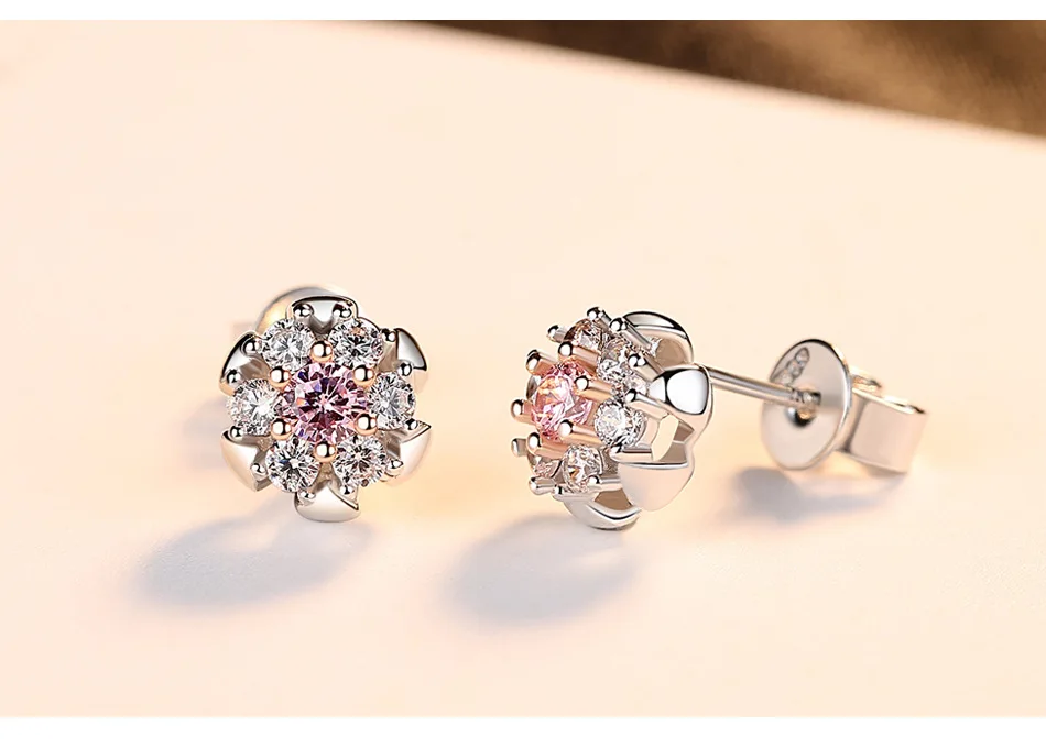 

S925 sterling silver zircon high-grade flower earrings MGB19