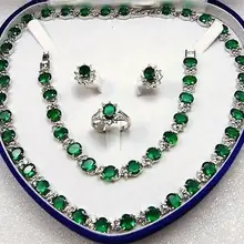 Свадебные модные ювелирные изделия розовый камень набор зеленого циркония ожерелье серьги кольцо браслет AAA+ коробка кристалл женщин Свадьба 925 серебро