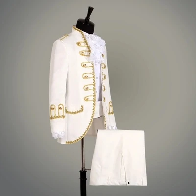 Новые белые мужские период костюм куртка с Штаны общие средневековой для выступления/принц очаровательный Фея Уильям/Гражданская война/