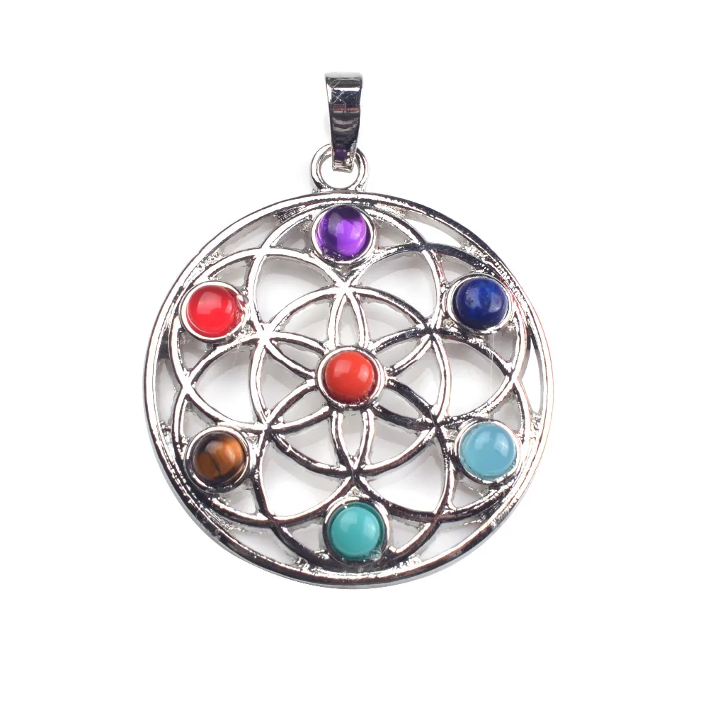 Natural Gemstones Tree Of Life Healing Reiki Chakra Pendant Silver Charm Beads