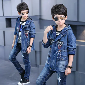 

2020 New Boys Autumn Spring Hooded Denim Coat School Boys Cowboy Jackets Children's Casual Outwear Kids Clothing Jean Jackets