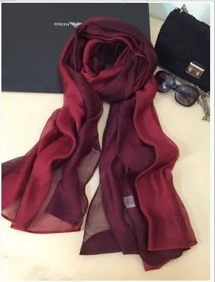 [RUNMEIFA] натуральный шелк шарфы, палантин, шаль Хиджаб для женщин Градиент сплошной цвет длинный модный мусульманский платок женский 190x65 см - Цвет: 4