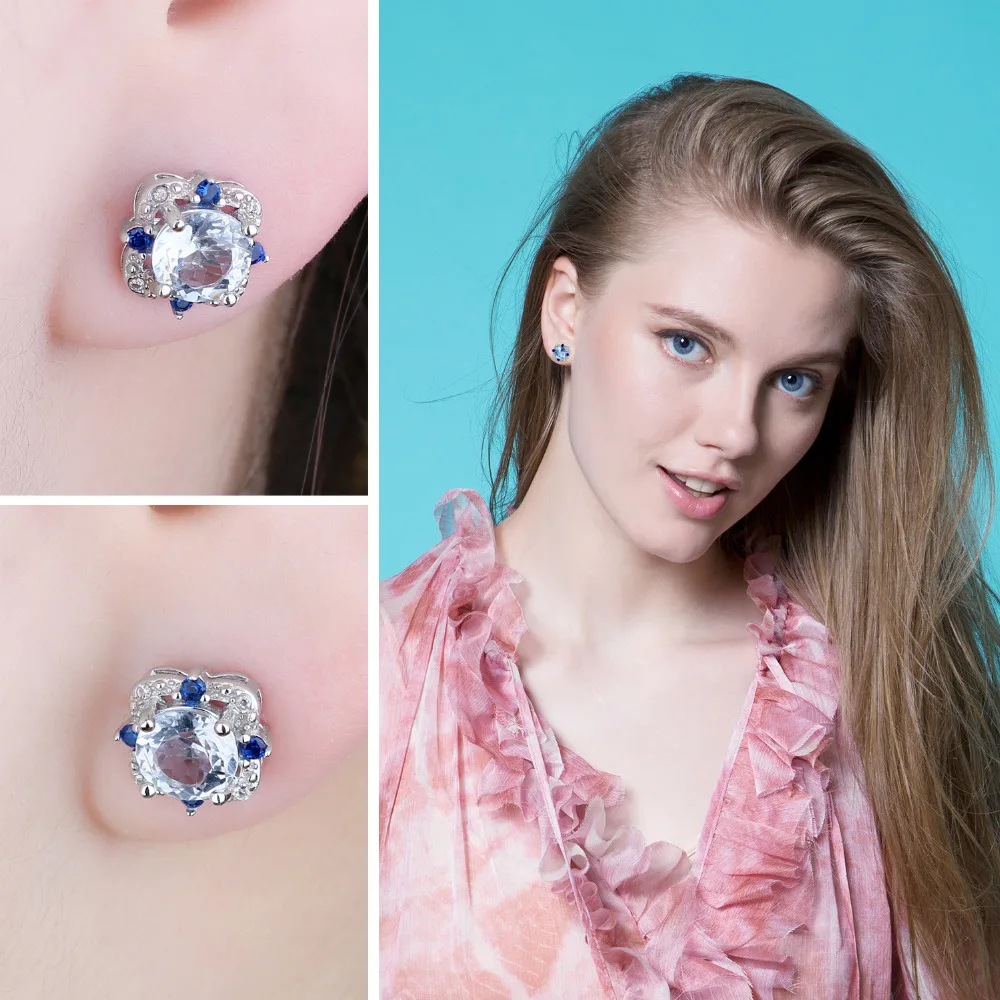 Jewelrypalace модные Серьги гвоздики 2.27ct круглый природный Голубой топаз инкрустация