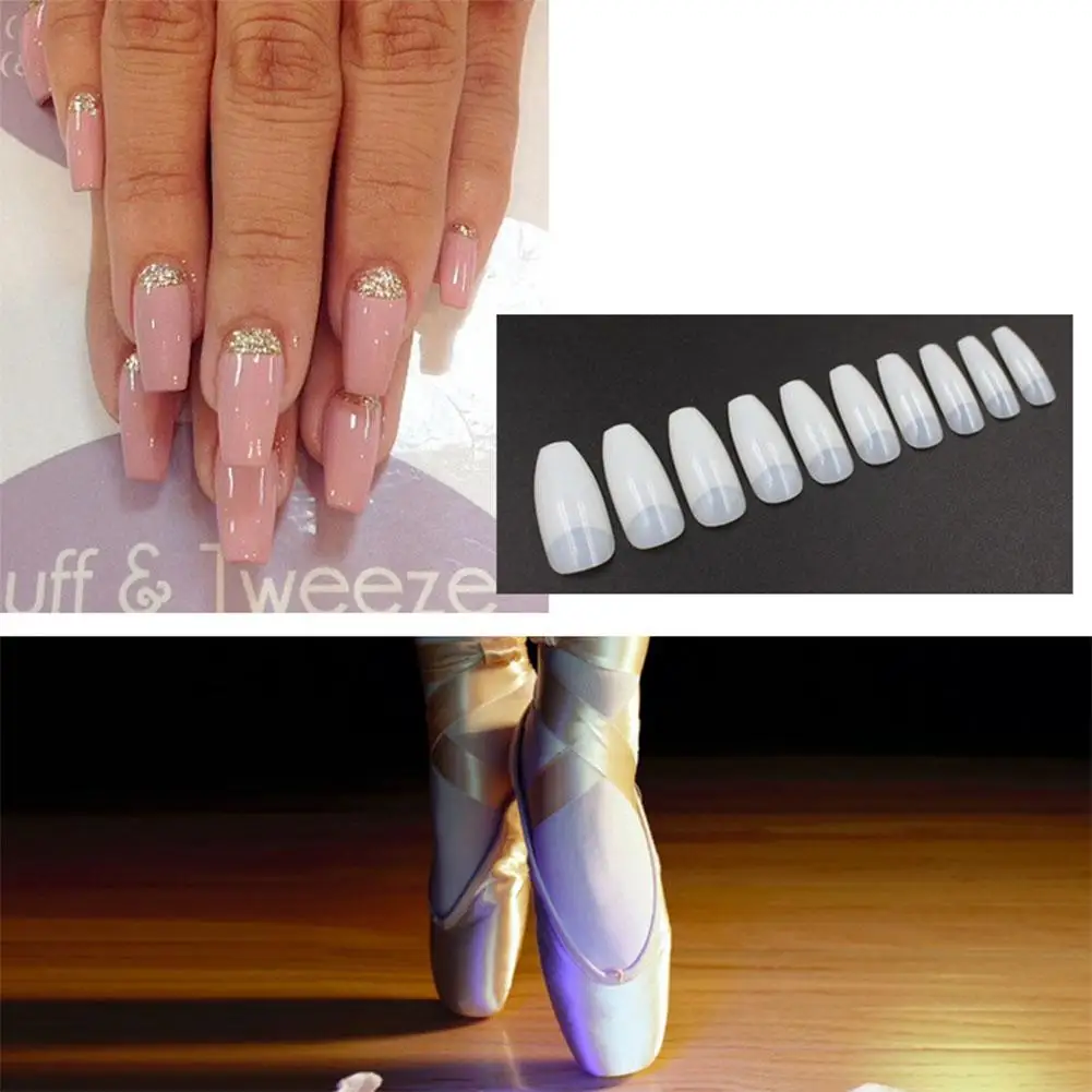500pcs/set Nail Art Tips Yfashion Ballerina Natural False Nails Art Tips Flat Shape Full Cover Manicure Fake Nail Tips