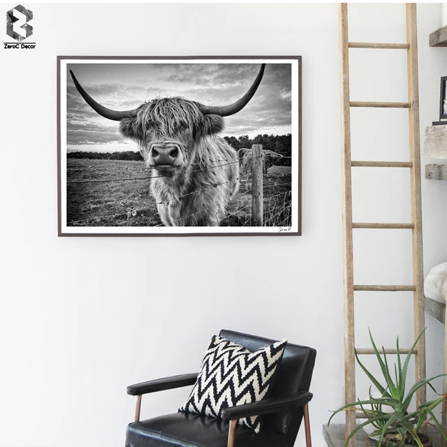 Australia wall art posters and prints black white highland cow canvas painting picture for living room Australia wall art posters and prints black white highland cow canvas painting picture for living room