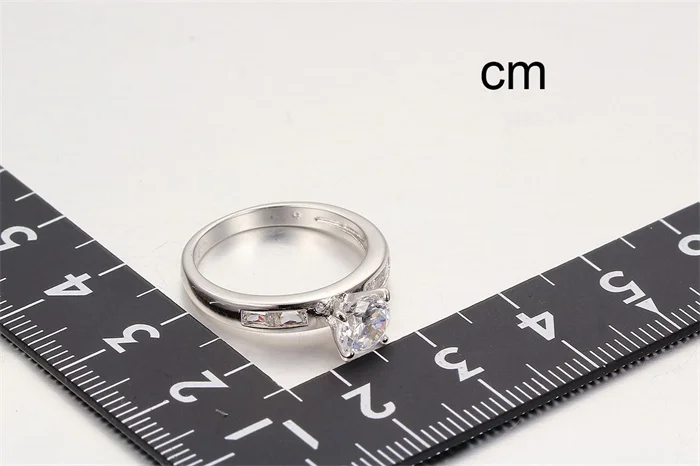 Four Claw Set Round Clear Cubic Zircon and Square CZ Accent White Gold Color Engagement Wedding Rings for Women Jewelry Bague|engagement wedding