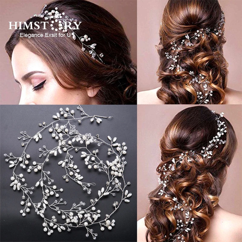 Himstory Long Tiaras Diy Bridal Headbands Crystal Wedding Hair