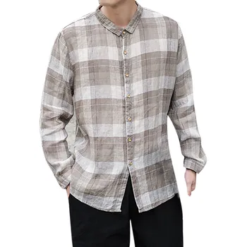 

Summer Men broadcloth blouse Leisure Long Sleeve Polyester blouse Men's Comfortable Leisure Shirt Tops Plaid printed daily 0520