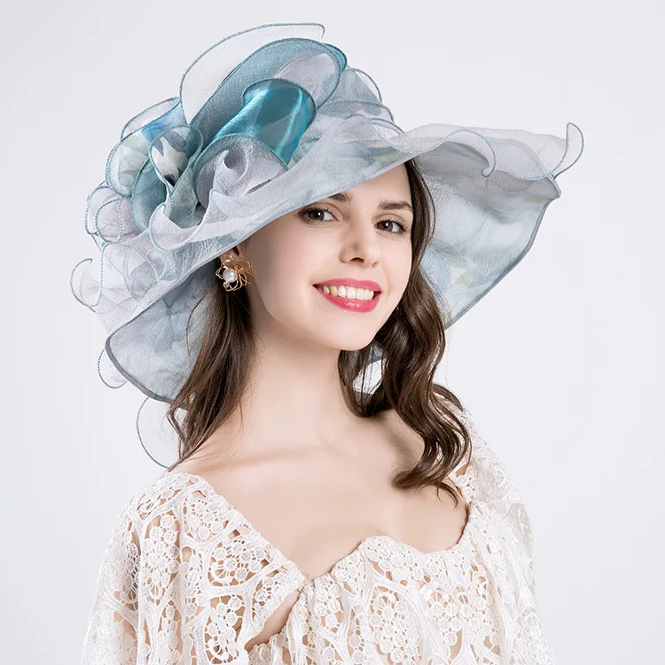 Западная мода женский, сетчатый шапки Шелковый цветок кружево купол широкие поля свадебные аксессуары для волос 2019 осень новый свадебный