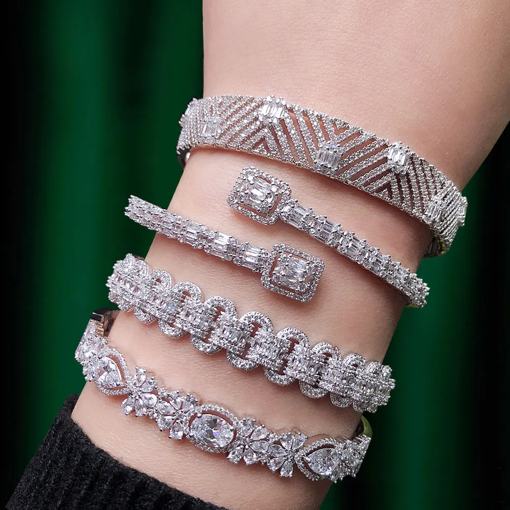 Cena GODKI Trendy luksusowe wieżowych bransoletka mankiet dla kobiet ślub pełna Cubic cyrkon kryształ CZ dubaj srebrna bransoletka Party Jewelry2019