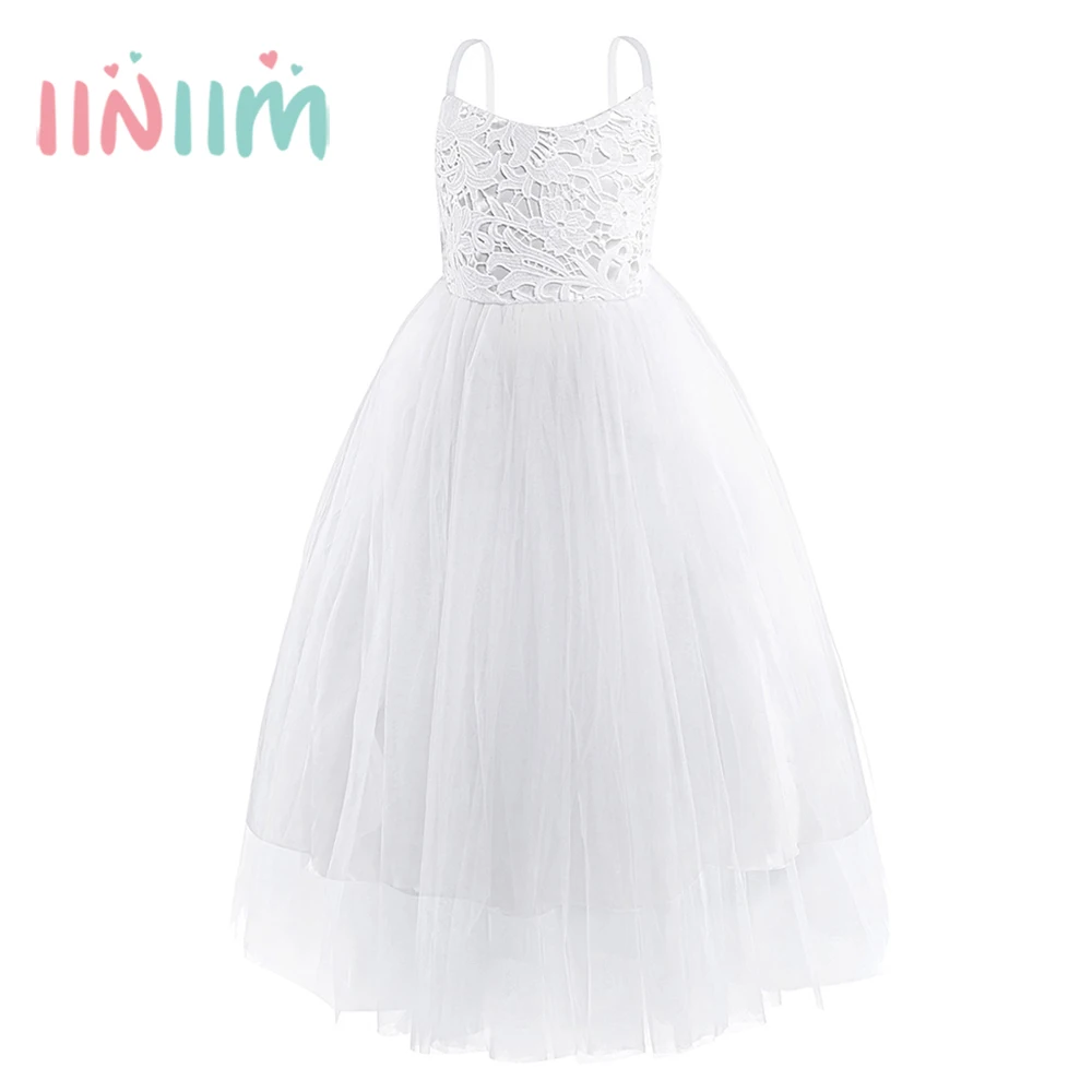 

Elegant Girls Summer Dress Spaghetti Shoulder Straps Flower Girl Dress Princess Vestidos Pageant Wedding Birthday Party Dress