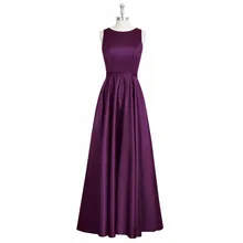 Günstige Lila Lange Prom Kleider Einfache Stil O Neck Open Back Eine Linie Abend-kleid vestidos de baile 2017