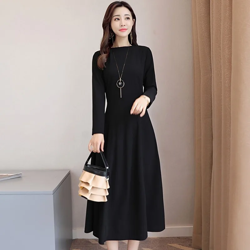 

Long Sleeve Midi Dress Women Slim Fitting Party Dress Elegant Solid Dress
