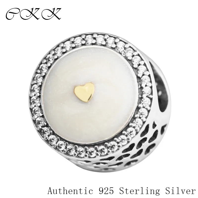 

100% 925 Sterling Silver Precious Heart Beads With 14K Gold& Silver Enamel & Clear CZ For Jewelry Making Fit Bracelets YL553K