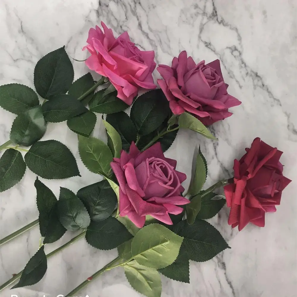 

Dia 13cm big size hand feeling rose curl rose white pink red rose branch artificial real touch rose wedding home decoration
