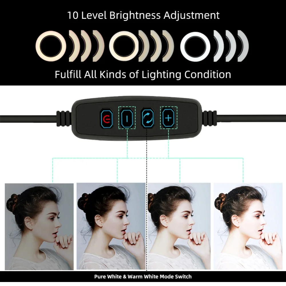 Lightdow 16 см " дюймов светодиодный селфи кольцо свет 3 цвета освещение затемнения с мини штатив V крепление для живой паровой студии Make Up