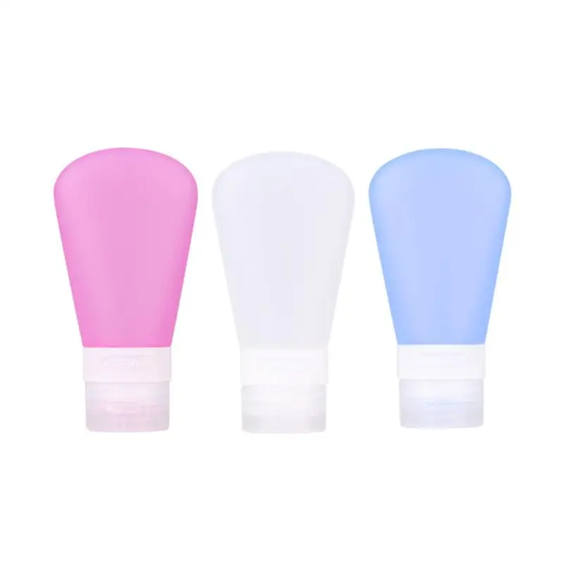 3pcs Portable Travel Bottles Set Soap Dispensers Silicone Bottles Countertop Lotion Containers 89ml (Pink + Blue + Transparency)