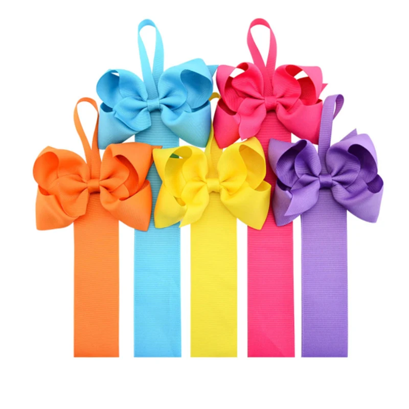 

5pcs/packe Muti-color Lovely Hair Bow Holder Handmade Cute Long Hair Clip Organizer Grosgrain Ribbon Barrette Holders For Girls