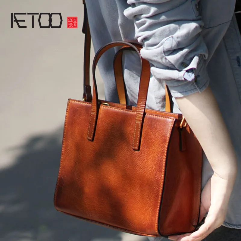AETOO Retro wipe color to do the old handmade leather plastic leather hand bag shoulder Messenger bag simple casual ladies women