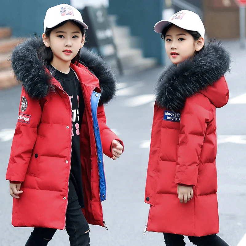 

2018 New Fashion Children Winter Jacket Girl Winter Coat Kids Warm Thick Fur Collar Hooded long down Coats For Teenage 6Y-14Y