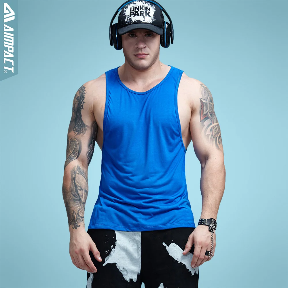 

Aimpact Mens Workout Tank Tops Fitness Bodybuilding Clothing Low Cut Armholes Vivid Vest Muscle Singlets Men Activewear AD54