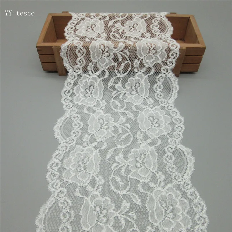 

1yards white elastic lace ribbon 15CM wide embroidered nigerian african lace fabric White lace trimmings for sewing accessories