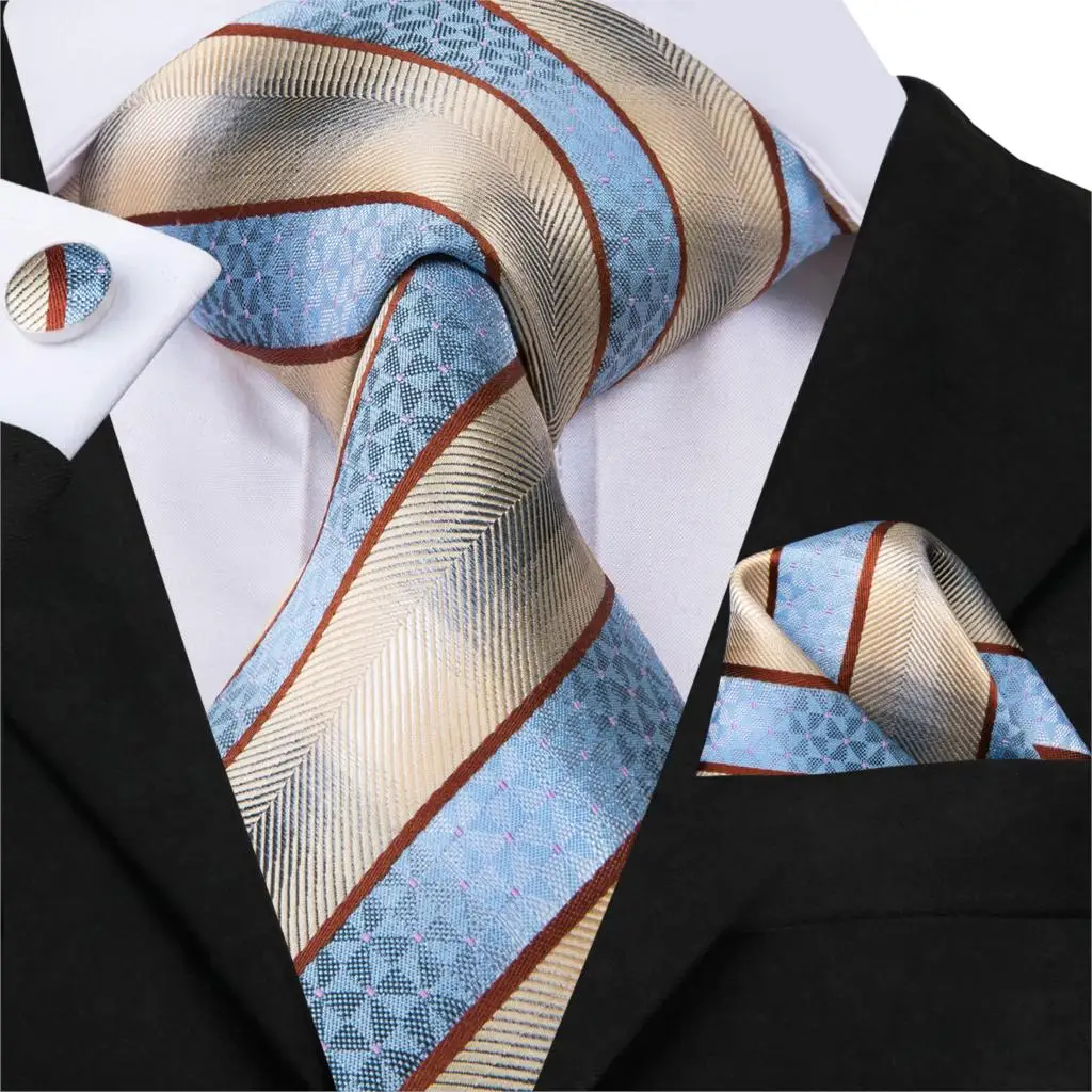 Здравствуйте-Tie галстук от известного бренда для мужчин белый синий полосатый Галстуки Hanky запонки набор 100% шелковые галстуки для
