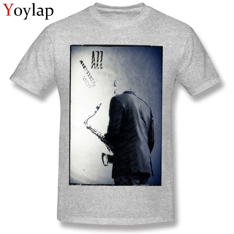 Faddish Summer T-Shirt Summer/Autumn 100% Cotton Round Neck Tops T Shirt Short Sleeve Print Saxophonist. Jazz Club Sweatshirts gray
