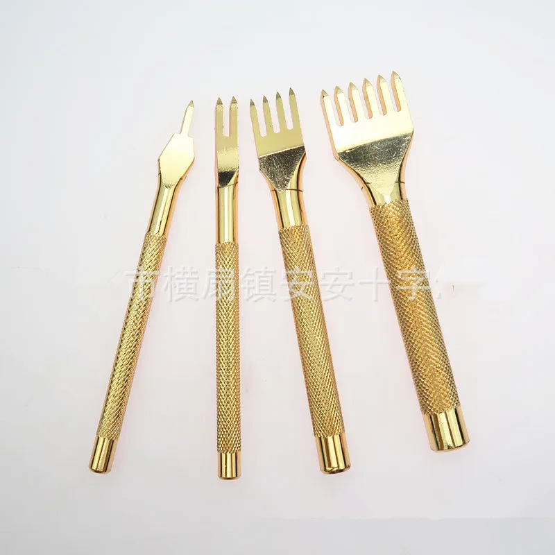 

Gold Color 1set 4 Style Leather Craft Hole Punch Tools Kit Convenient Diamond Point Chisel Leather Tools