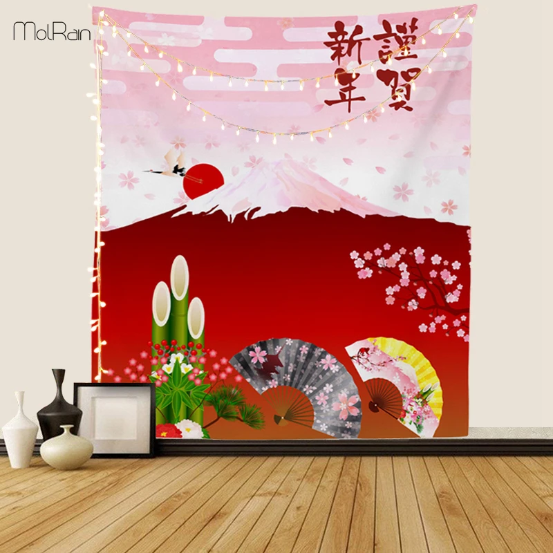

Japan Style New Year Wall Tapestry for Home Decorative Wall Hanging Red Mount Fuji Tapestry for Bedroom Living Room Hippie Gift