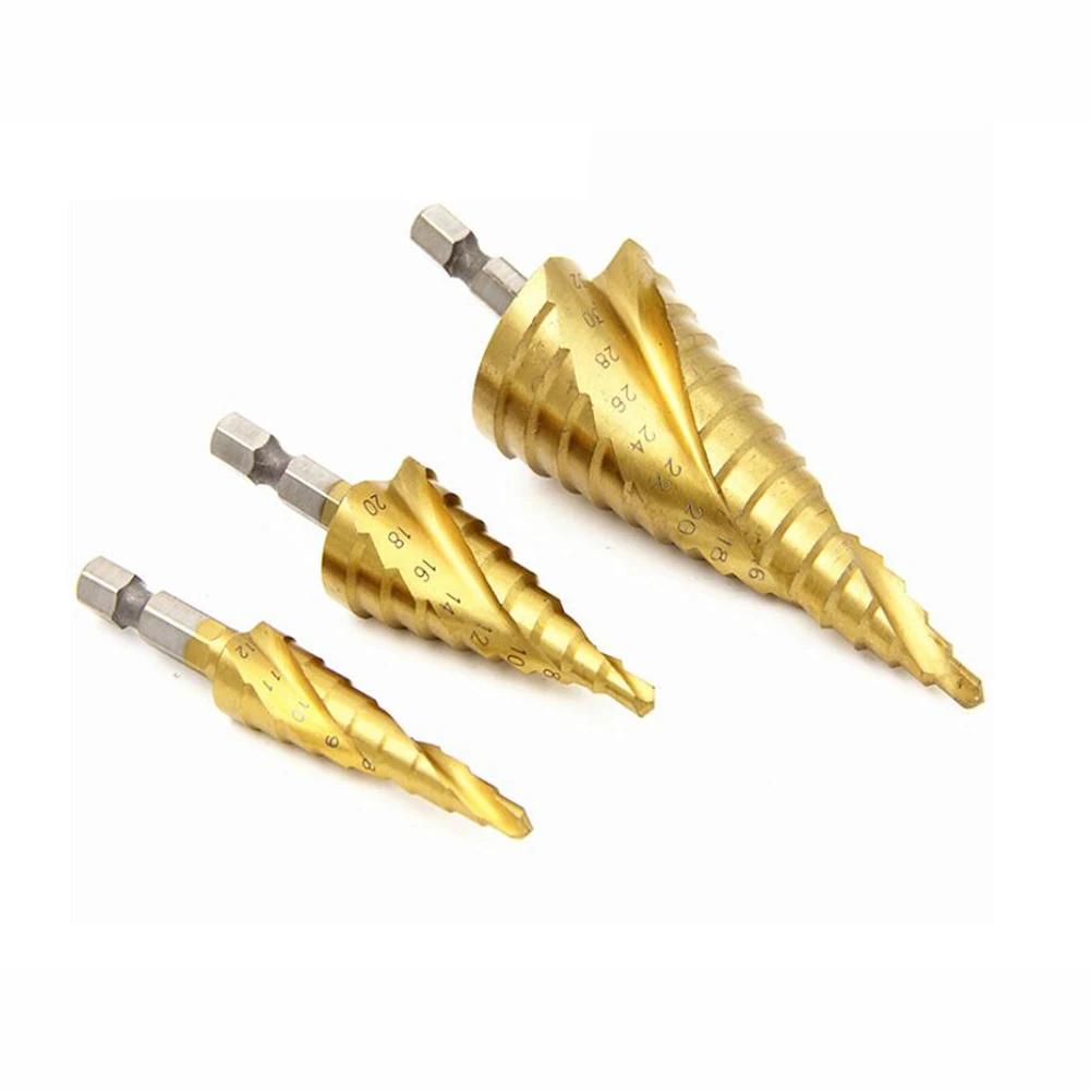 

HSS Spiral Step Cone Drill Titanium Bit Set Hole Cutter 4-12/20/32mm