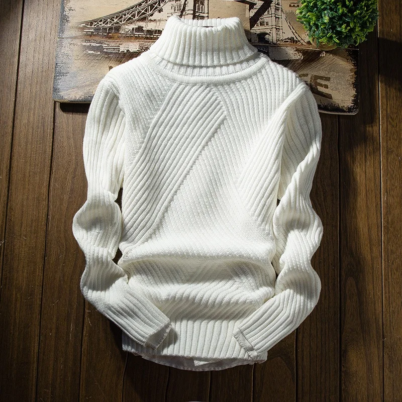 Najtaniej 2018 nowych moda klasyczny golf w jednolitym kolorze sweter mężczyzn zima gruby ciepły sweter mężczyzn Slim Fit Pull Homme