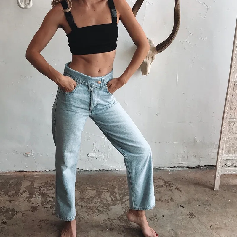 HXJJP2019 Spring Button High Waist Jeans Women