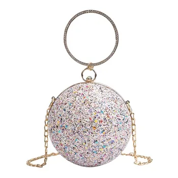 

Fashion Round Evening Bag Diamond Chain Clutch Bag Hot Sequins Luxury Handbag Wedding Party Purse Women's Shoulder Bag