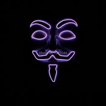 

Party Face Mask with DC-3V Sound activated Inverter EL Wire Glowing Mask Lighting Color Purple For Halloween Supplies