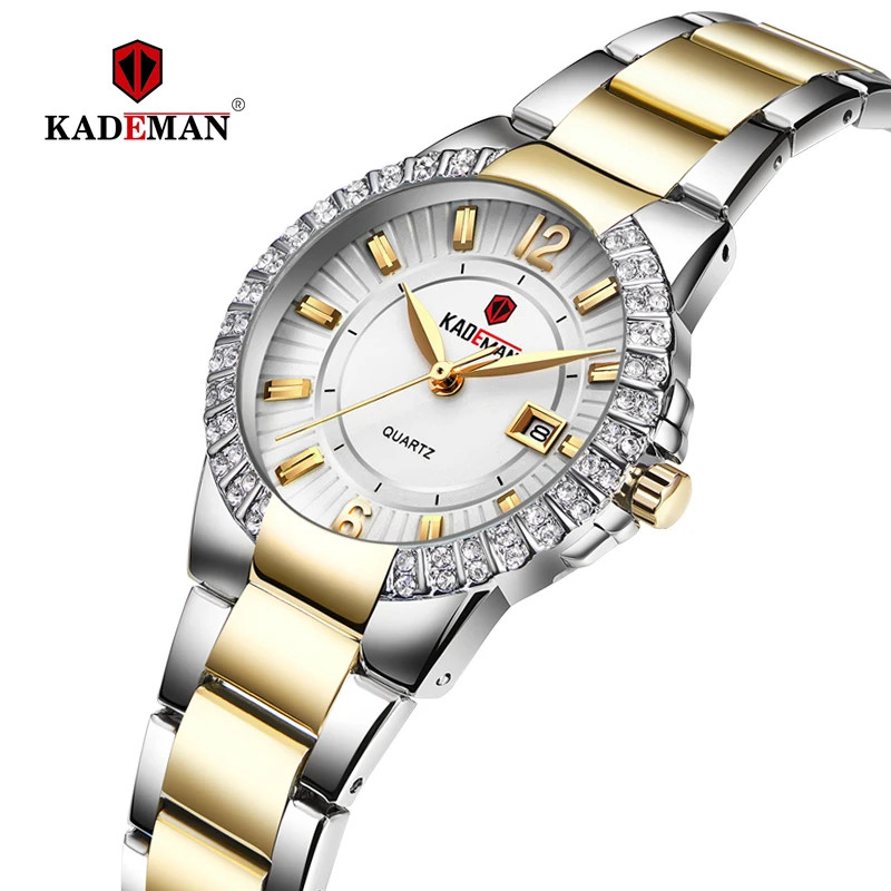 KADEMAN Топ люксовый бренд женские наручные часы для женщин календарь модные Кристаллы Стразы водонепроницаемые полностью стальные Relogio 826