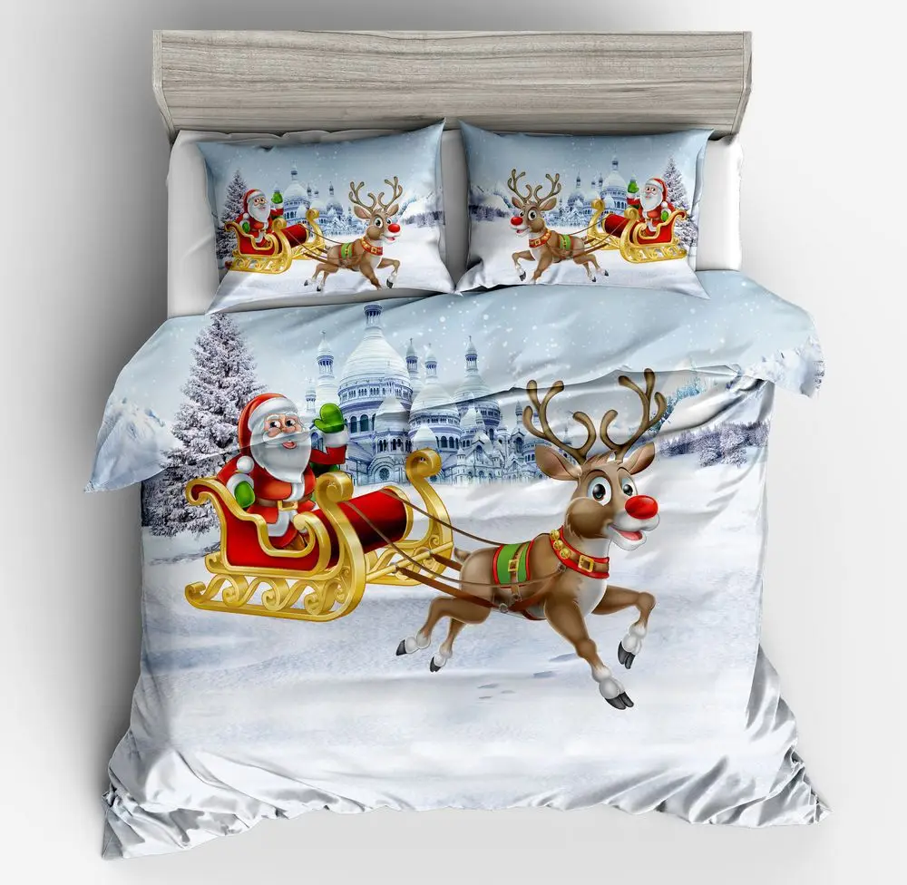

New Snow Santa Claus send gifts Duvet Cover 2/3pcs British Style Family student dormitory Quilt cover pillowcase Home Textile