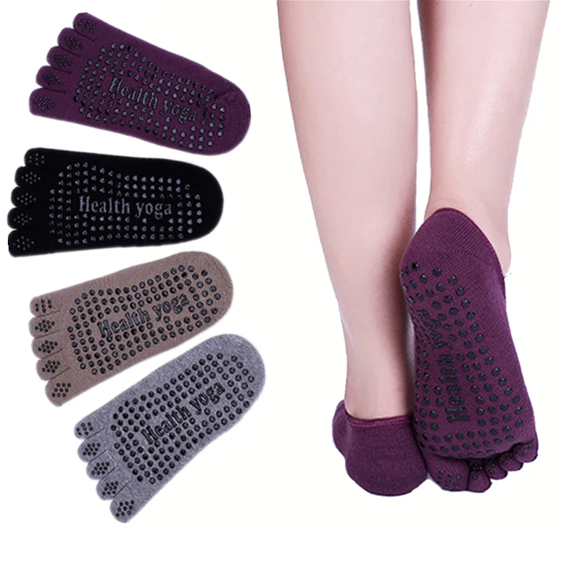 

1 Pair Women Five Toe Yoga Socks with Bandage Cotton Slippers Anti-slip Rubber Dots Low Cut Socks for Gym Fitness Ballet Dance