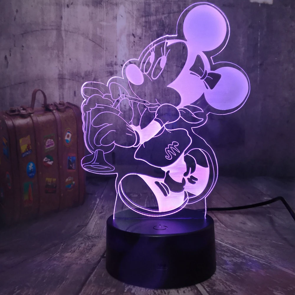 Girls Gift Cute Minnie Mouse Drinking 3D LED Night Light 7 Color Desk Lamp Bedroom Minnie Party