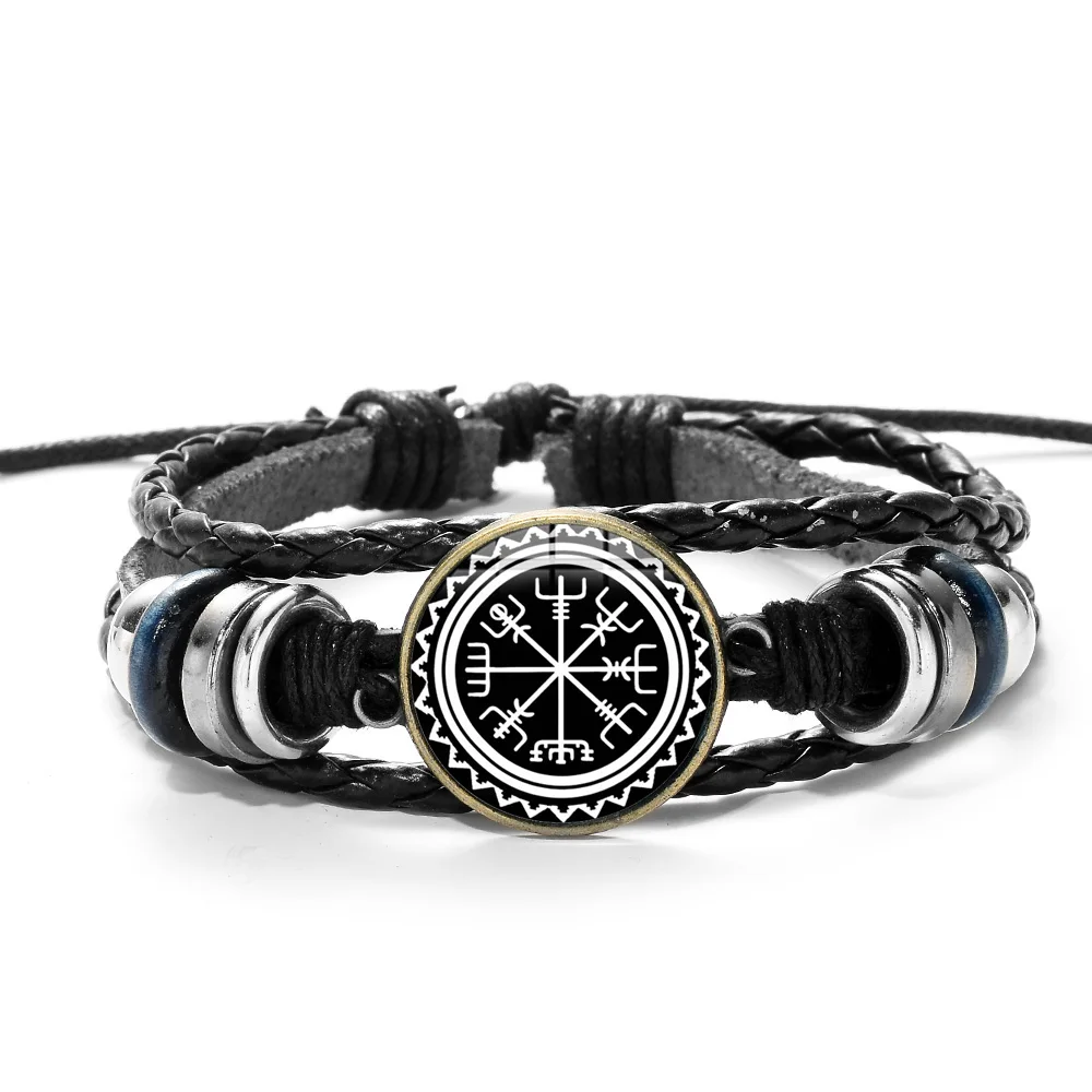 SONGDA винтажный браслет Viking Vegvisir Compass для мужчин нордические руны символ Одина амулет кожаный браслет ручной вязки драгоценный камень браслет