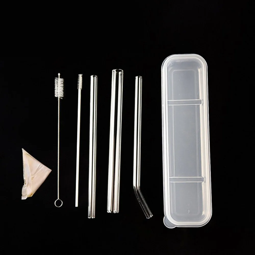 

Reusable Straws Kit Set + Cleaning Brush With Storage Case Straws Wide Flow for Drinking Juices Portable Glass Straws Kit
