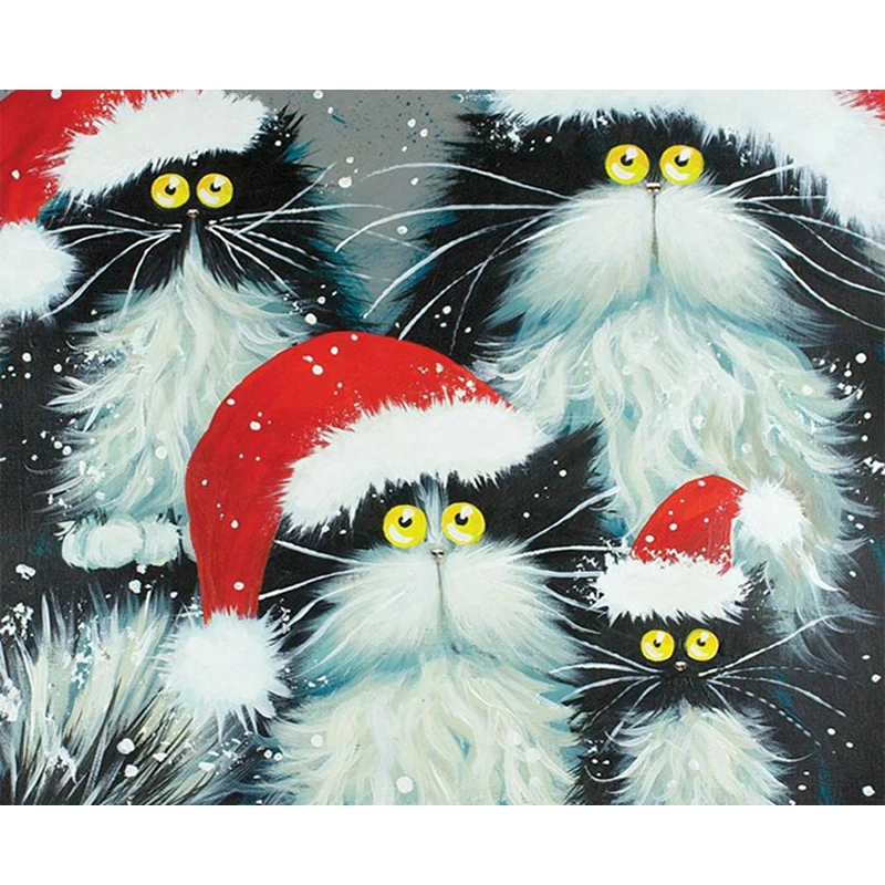 

Four Christmas Cats Hand Made Paint High Quality Canvas Beautiful Painting By Numbers Surprise Gift Great Accomplishment