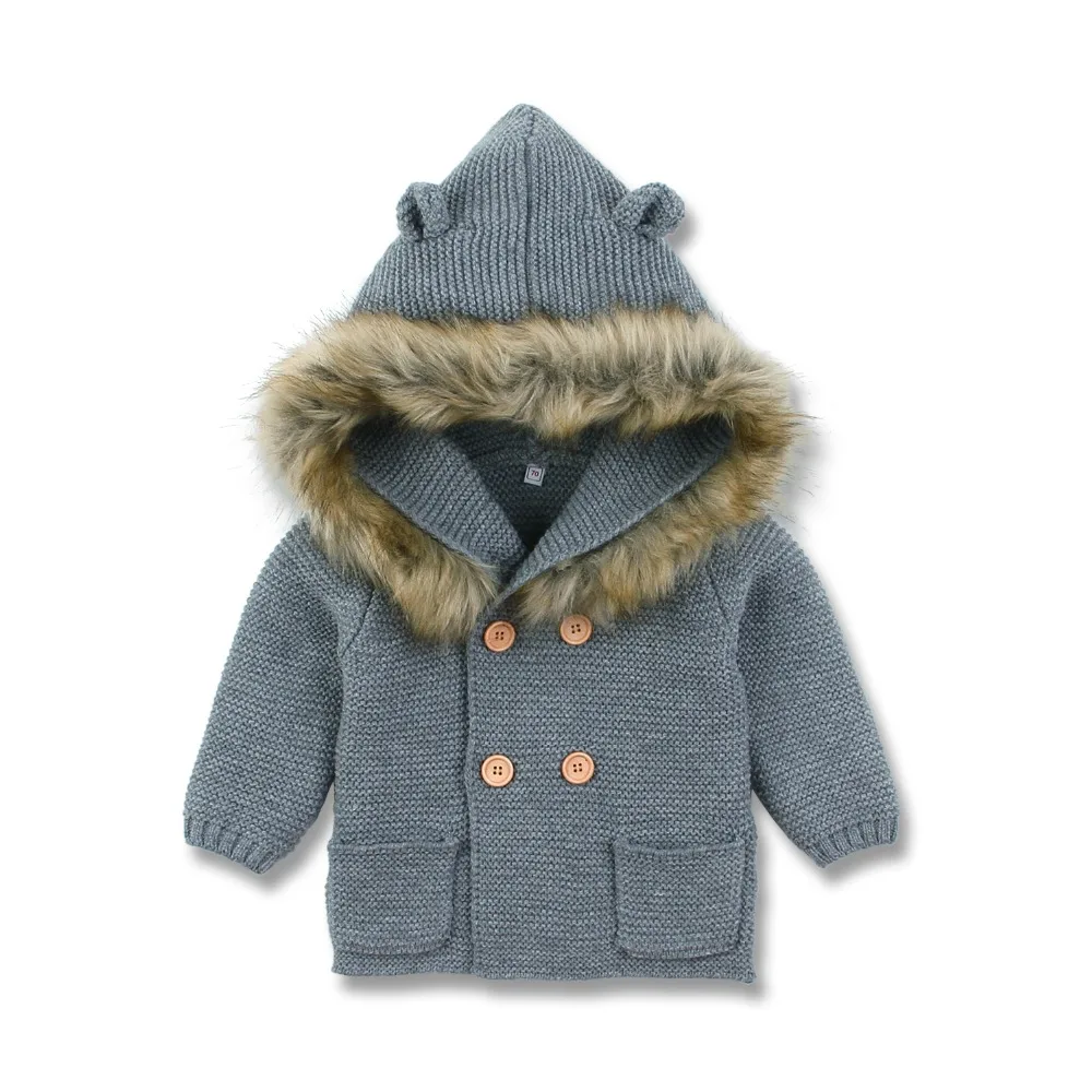 Вязаный кардиган для маленьких мальчиков и девочек; зимние теплые свитера для новорожденных; модное пальто с капюшоном и длинными рукавами; куртка; одежда для детей