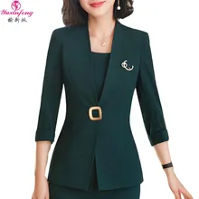 Buy Yuxinfeng Spring Autumn Women Work Blazer Slim Buckle 3/4 Sleeve Office Work Suit Jacket Female Plus Size blaser feminino 4XL Free Shipping