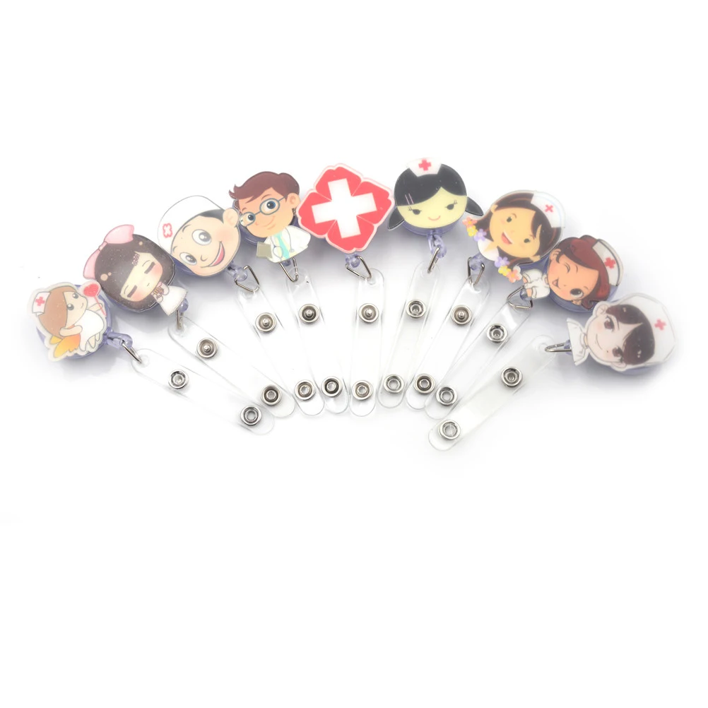 1 pcs Unisex Cute Cartoon Mini Retractable Badge Reel Nurse Lanyards ID Name Card Badge Holder Clip Student Nurse Badge Holder