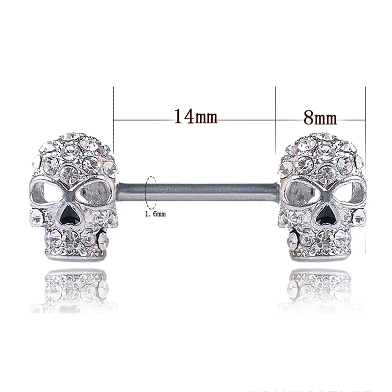 1 шт., кольцо для пирсинга сосков из нержавеющей стали с дизайном черепа, кольцо для сосков из хирургической стали, ювелирные изделия для женщин и девочек, крутые ювелирные изделия для тела