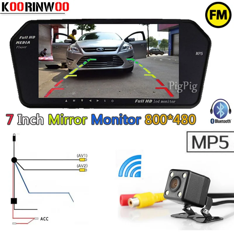 Koorinwoo 2 4G беспроводной 1024x600 автомобильный монитор зеркало TF USB слот Bluetooth MP5 для