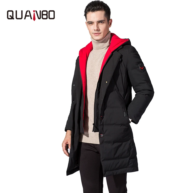 

QUANBO Long Winter Down Jacket 2019 New Brand Clothing 90% White Duck Down Men's Jacket Thick Warm Hooded Coat Fashion Parkas