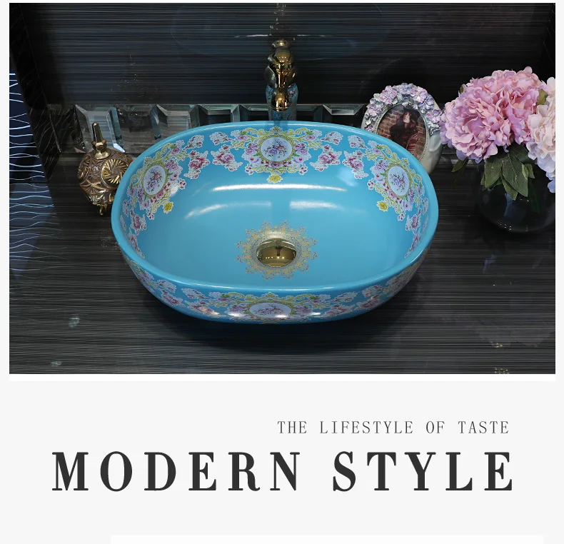 Procelain Europe Vintage Style Art wash basin Ceramic Counter Top Wash Basin Bathroom Sinks counter top washbasin (9)