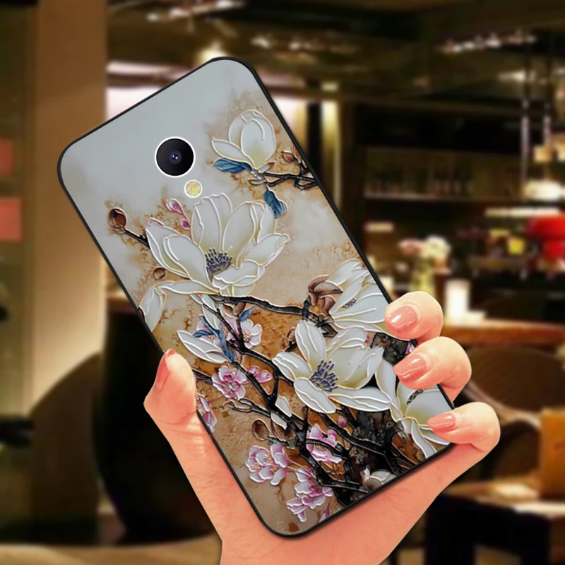 3D рельефный чехол с цветами для Meizu M2 M3 Mini M5 M6 Note M5S M6S M5C A5 роскошный мягкий черный чехол с цветами для Meizu M3 Max MX6